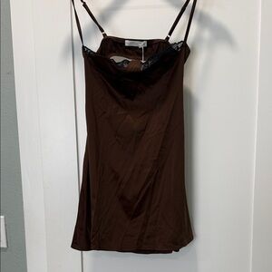 12th Tribe Brown Slip Cami with Black Lace Trim